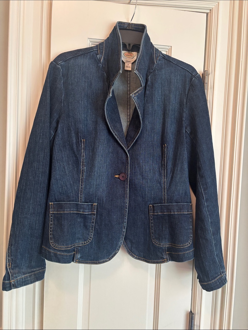 Women's Dark Blue Denim Single-Button Jacket by Talbots